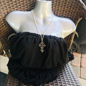 Vintage Rhinestone Cross Necklace